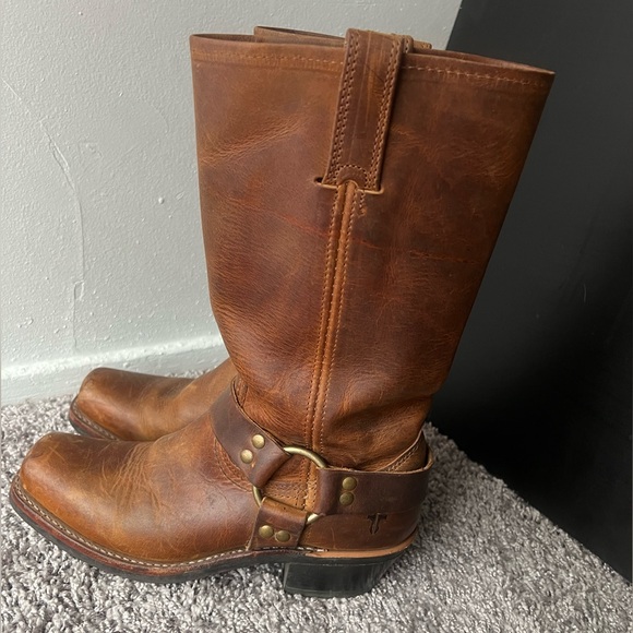 Frye Shoes - Frye Harness Boots - Cognac